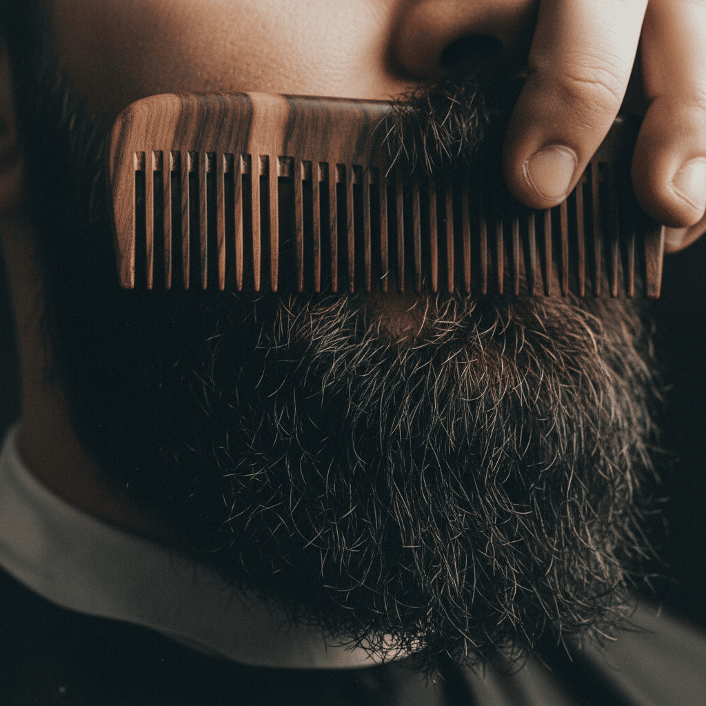 A meticulously groomed beard and styled hair on a client.