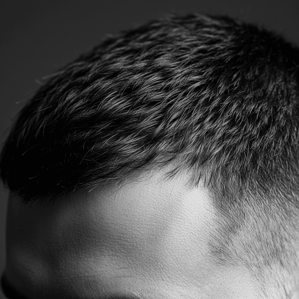 Close-up of a sharp, clean hairline on a fresh haircut.
