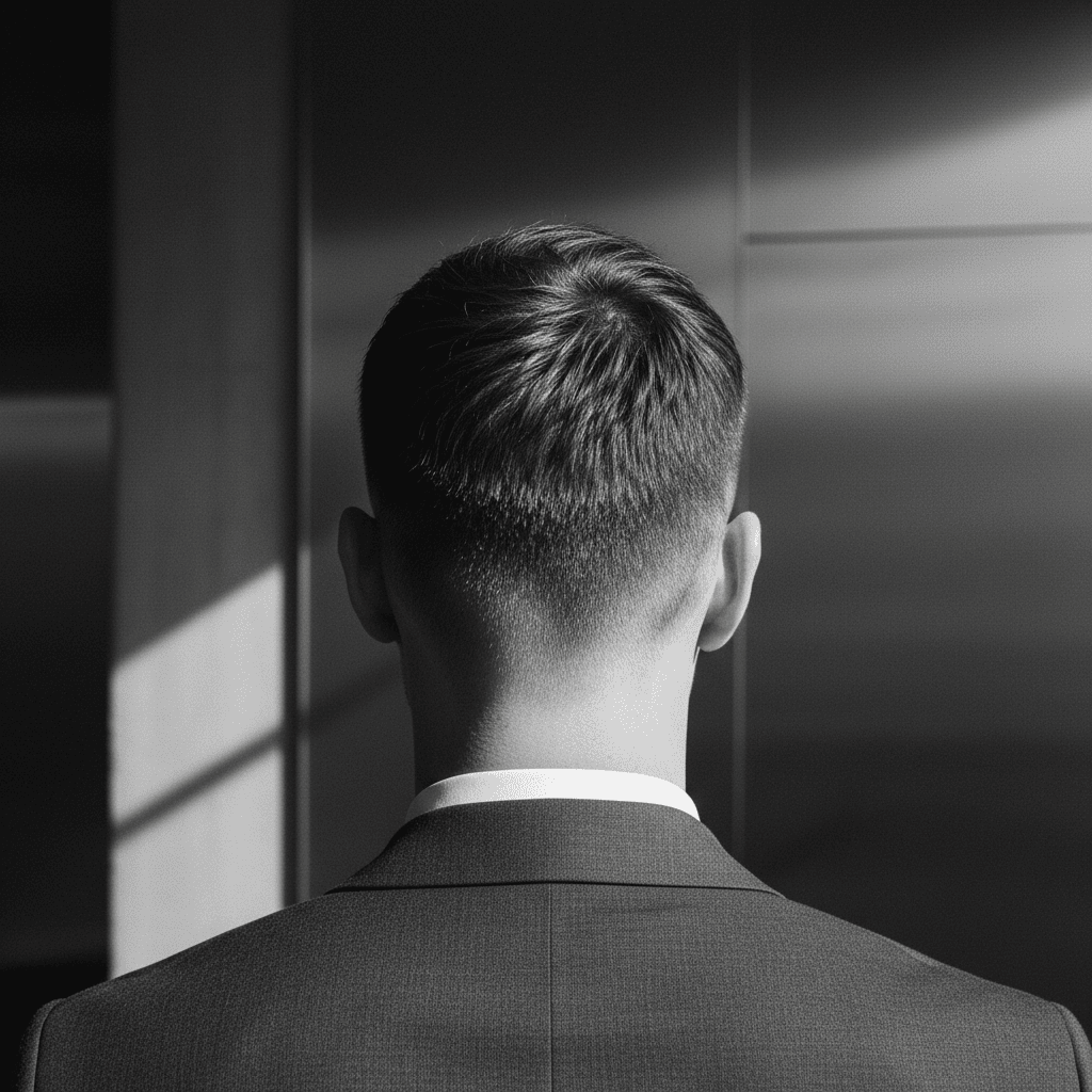 A modern textured crop haircut with a subtle fade.