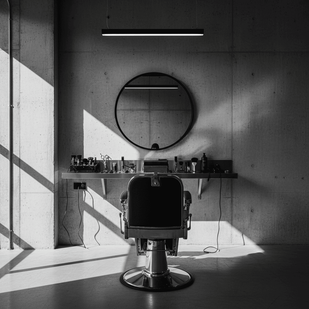 The clean, modern, and well-lit interior of New Creations barbershop.
